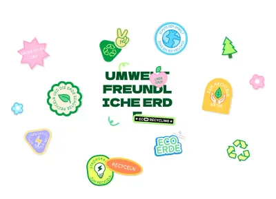 Aufkleberkonzept für eine Öko-Kampagne in grüner Farbe