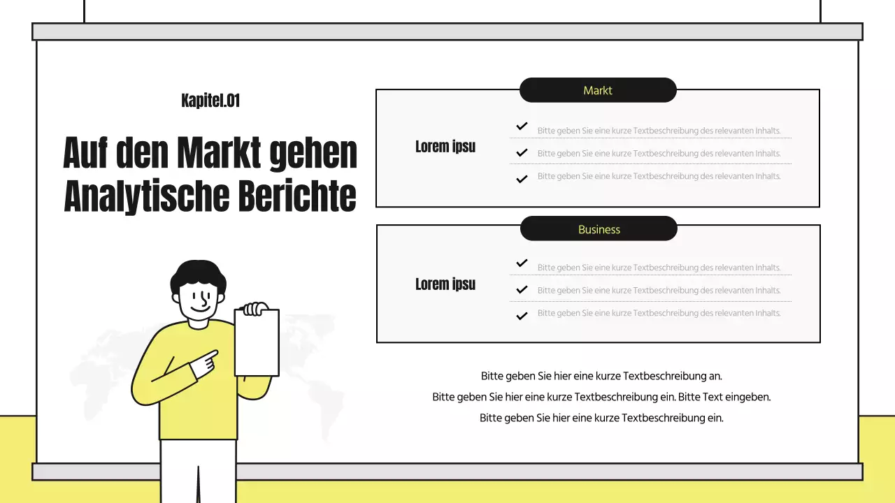 Ein hübsch illustrierter Analysebericht mit gelben und schwarzen Akzenten