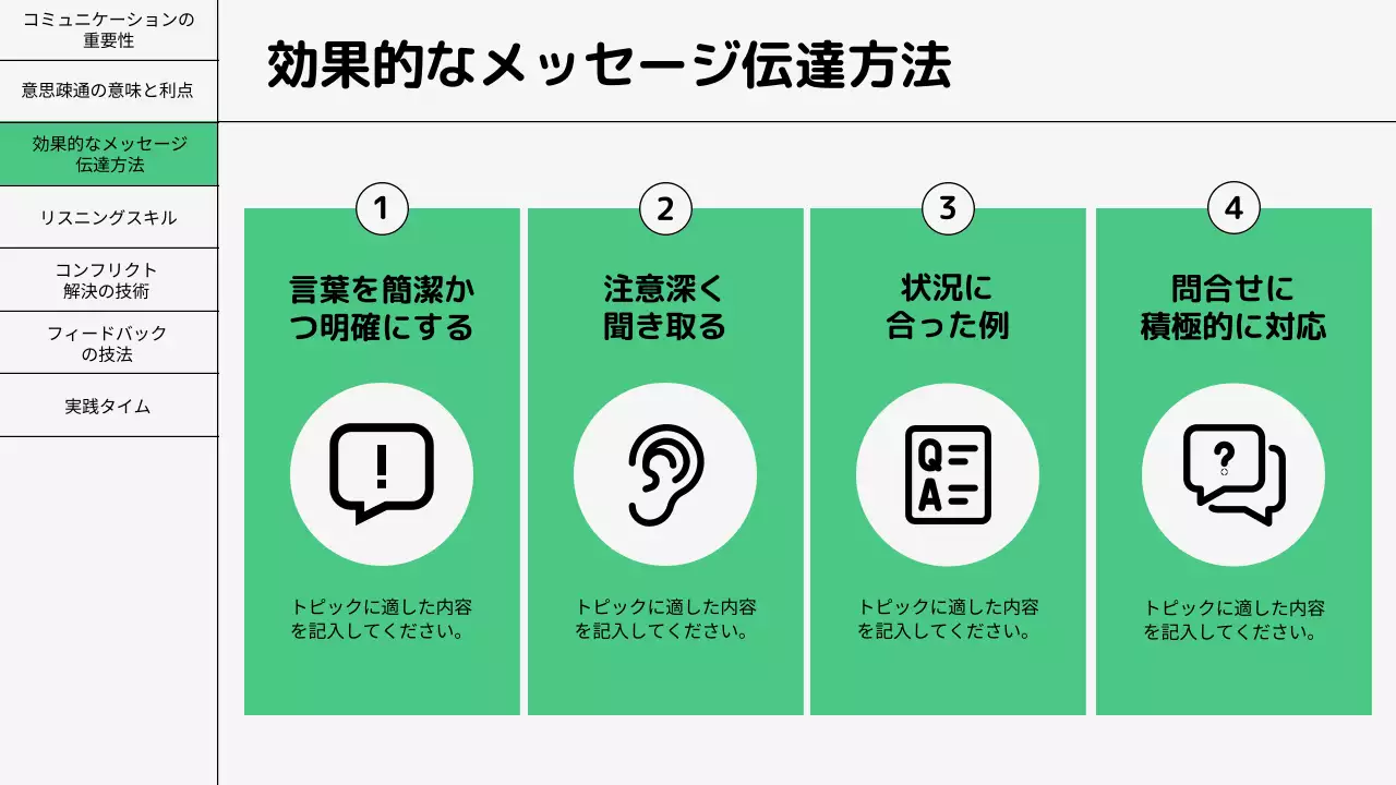 緑 シンプル コミュニケーション 資料 プレゼンテーション
