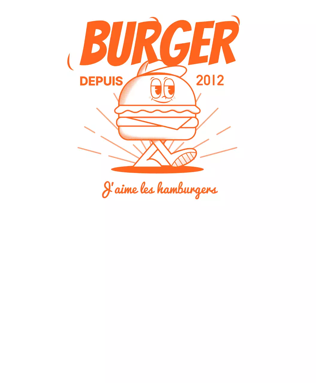 Personnage de hamburger, uniforme de magasin en orange et blanc