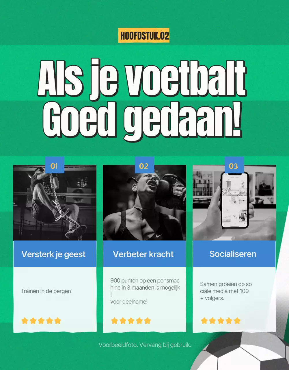 Rekruteringsadvertentie vrouwenvoetbal in groen en geel