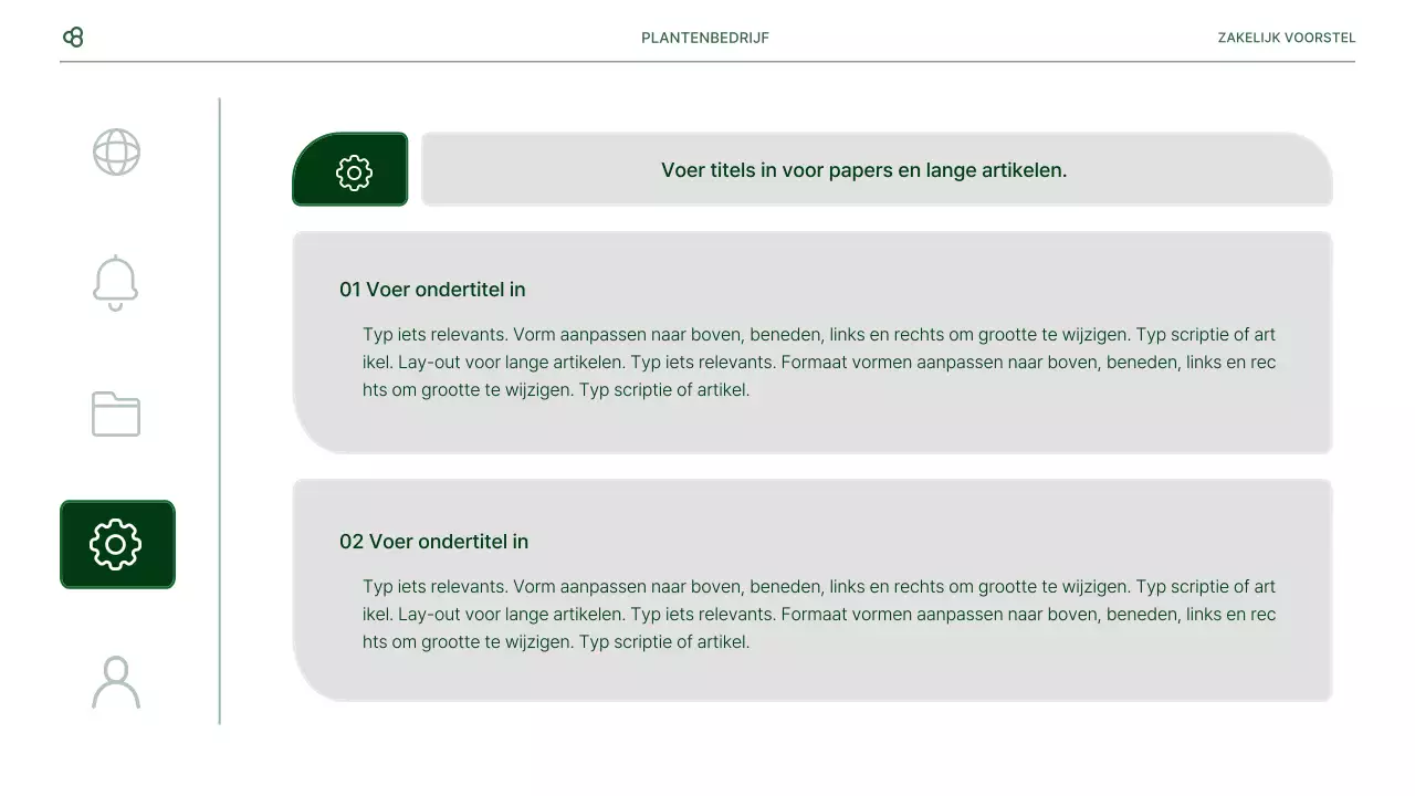 Zakelijk zakelijk voorstel in wit en groen natuurlijk bladconcept