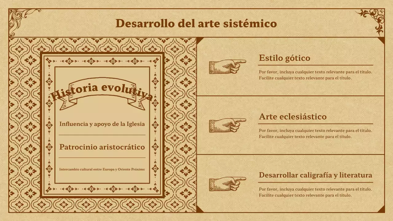 Arte medieval en presentación beige y marrón