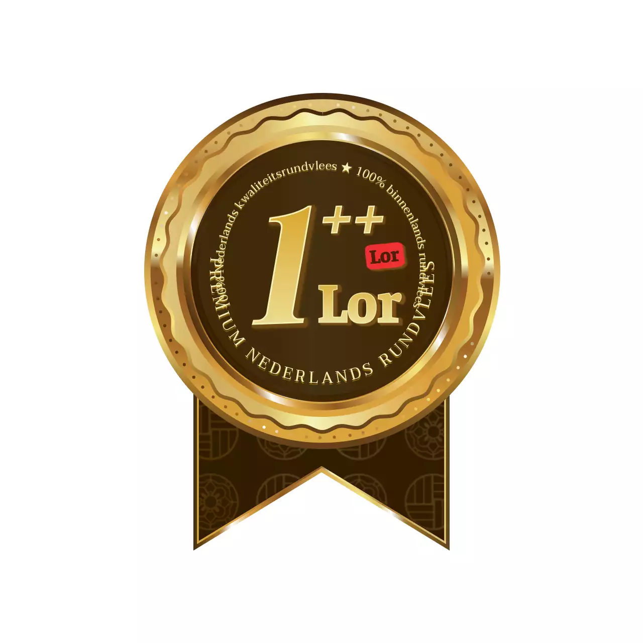 Een glanzend, luxe medaillonskelet in goud en bruin Informatie over het concept Koreaans rundvlees Grade 1