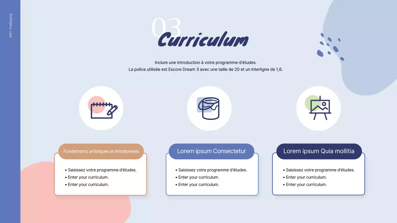 Portfolio de l'instructeur en psychothérapie par l'art en bleu et bleu clair