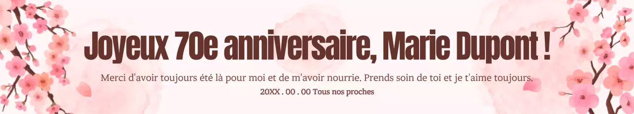 Un message lumineux et joyeux pour le soixante-dixième anniversaire en rose.