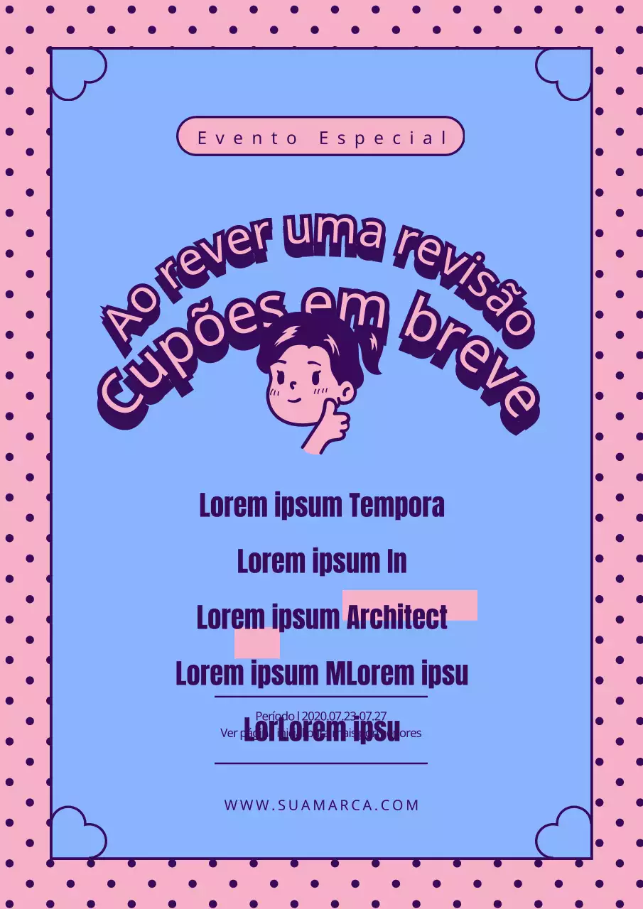 Promova o evento da sua marca com uma ilustração de uma bonita rapariga cor-de-rosa e azul