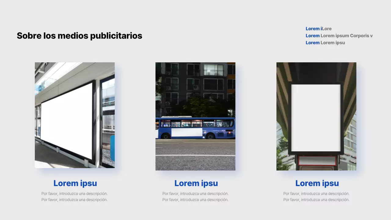 Propuesta de soportes publicitarios sencillos en azul claro y azul
