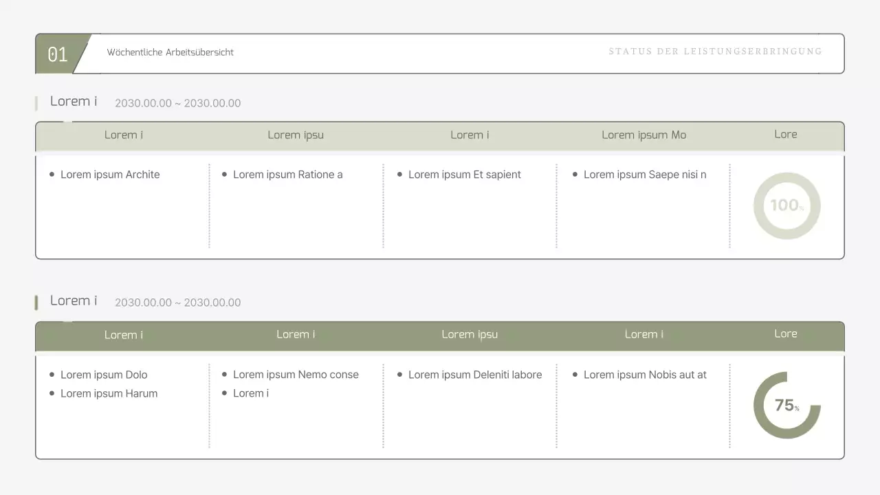 Einfacher, erweiterbarer Wochenbericht in khakifarbenen Pastelltönen