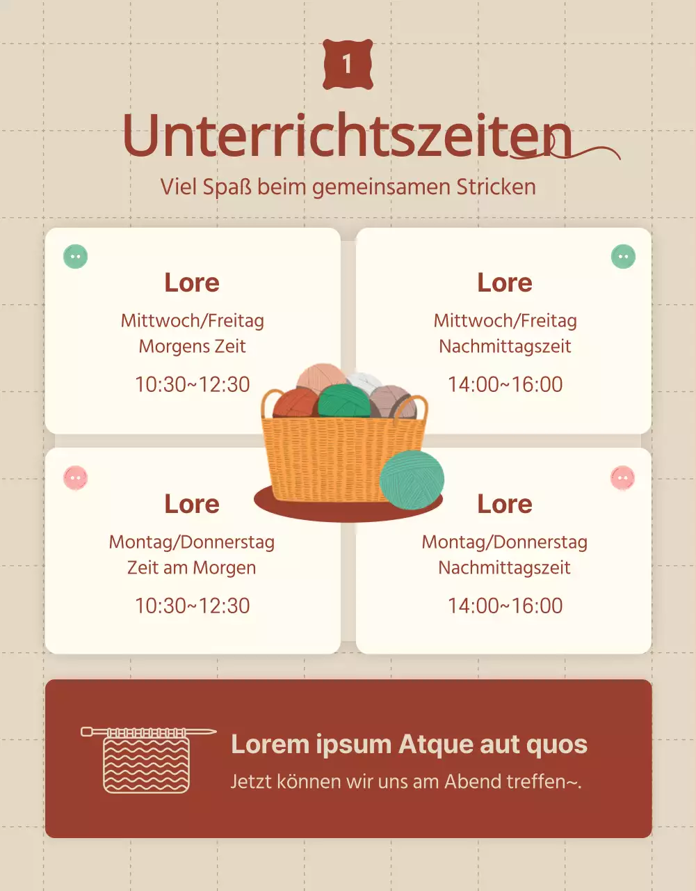 Werben Sie für einen Strickkurs in Beige und Rot.