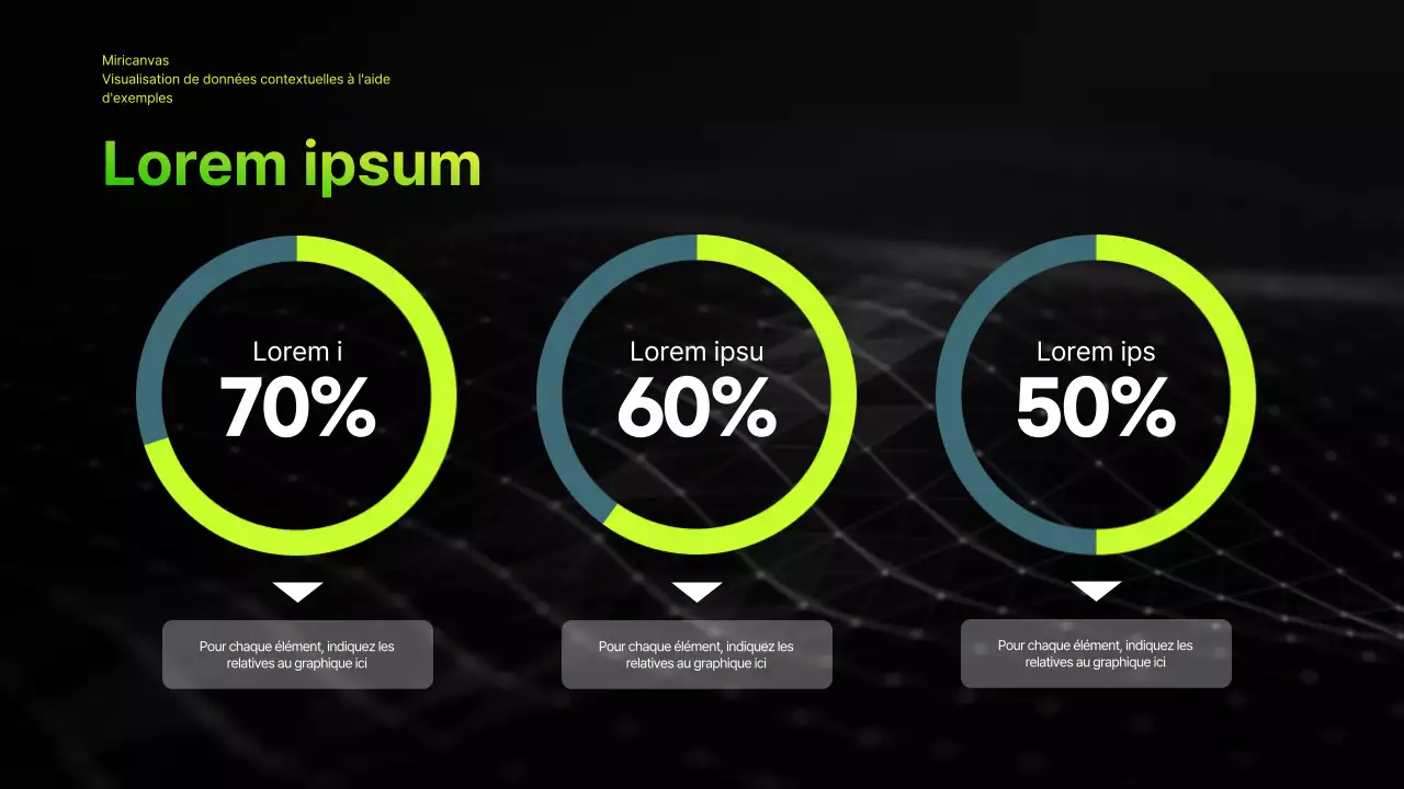 Présentation infographique d'entreprise avec un thème dégradé noir et chartreuse