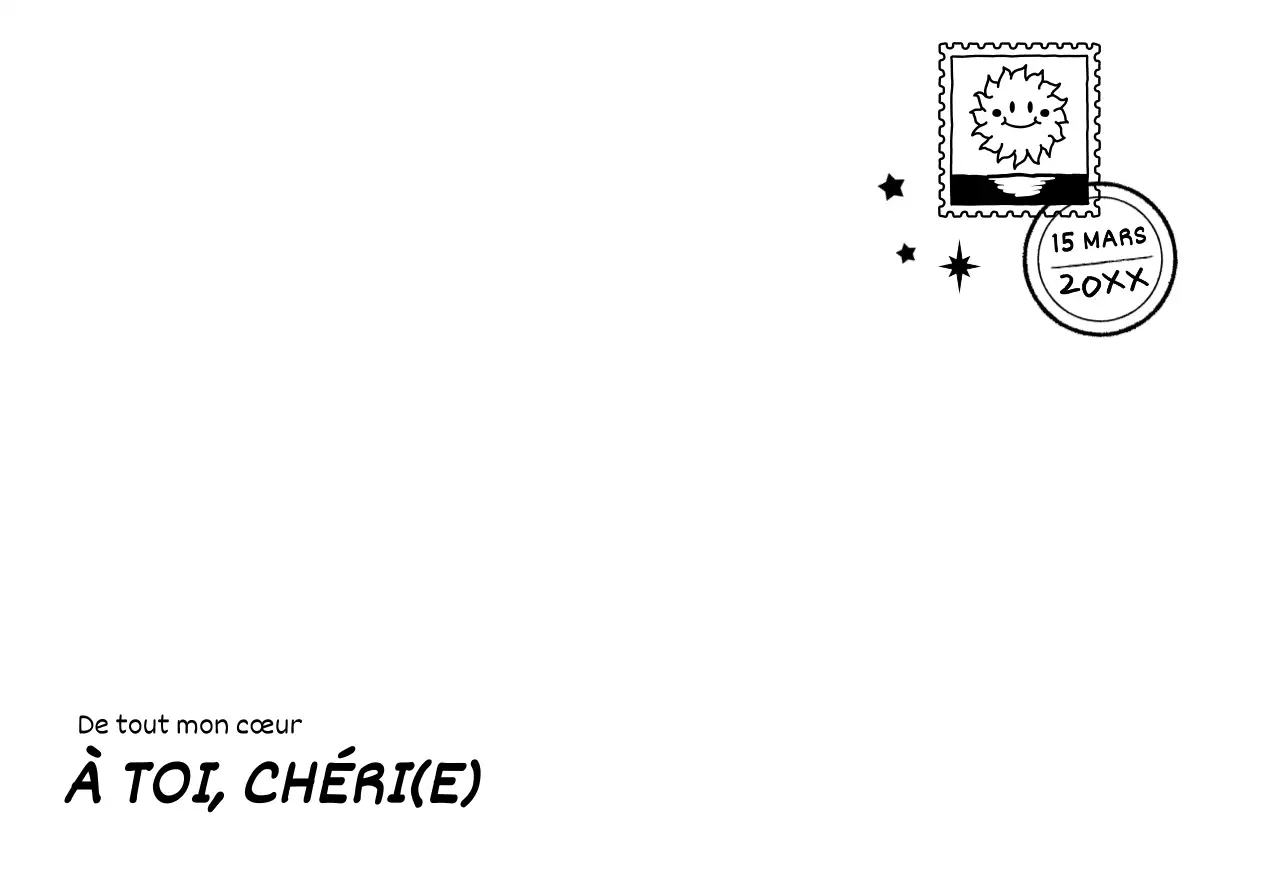 Pour les lettres avec une jolie illustration de timbre avec un concept dessiné à la main en noir