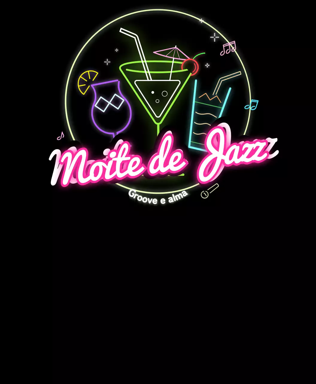 T-shirt do festival de jazz com sinais de néon cor-de-rosa e multicoloridos