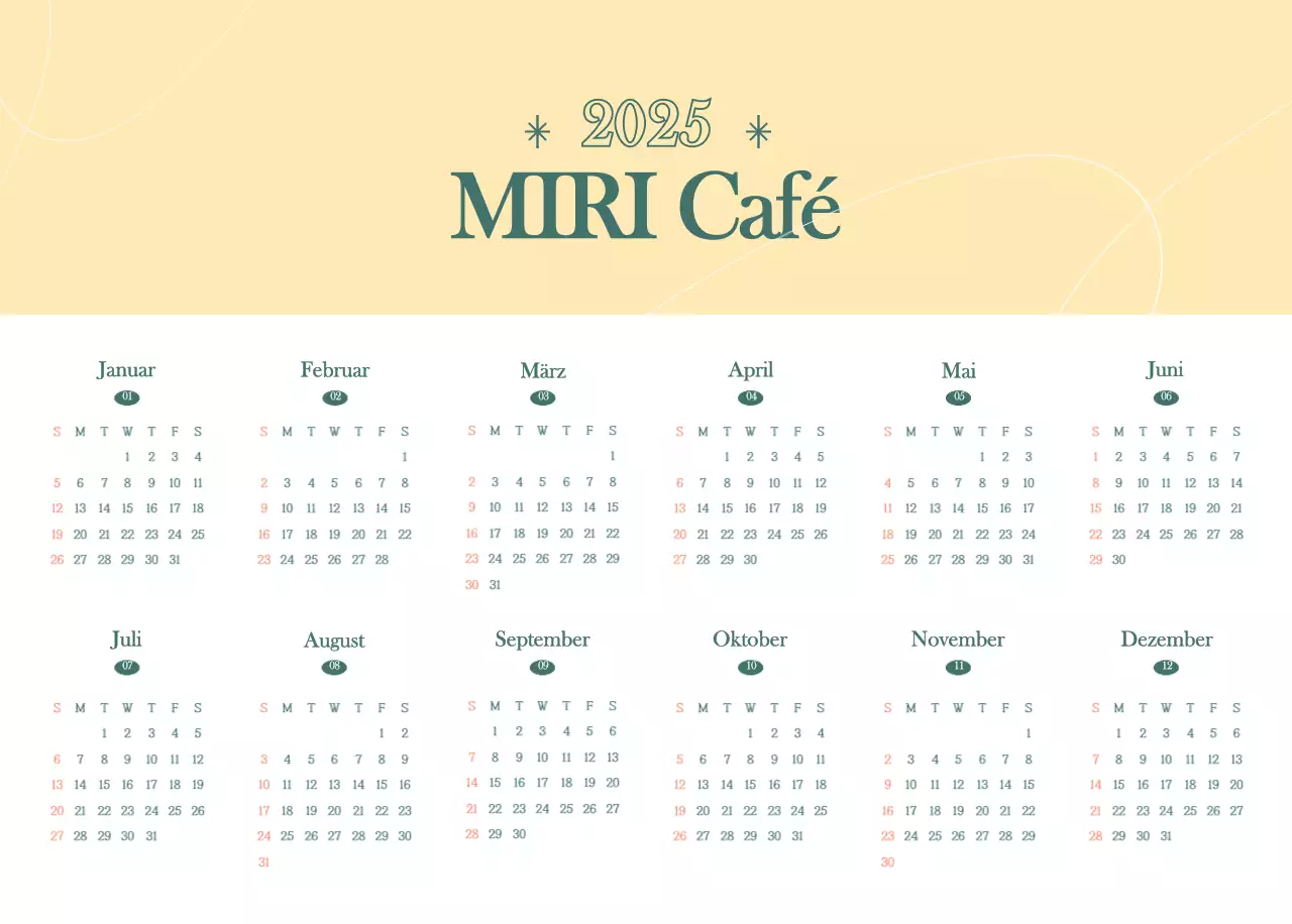 Cafe-Kalender mit Empfehlungen für das Getränk des Monats