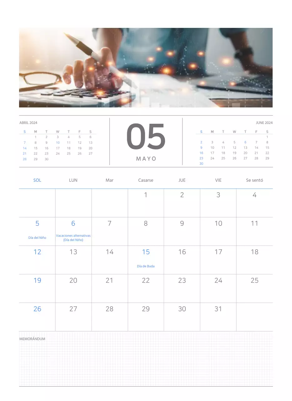 Calendario de pared en azul y blanco