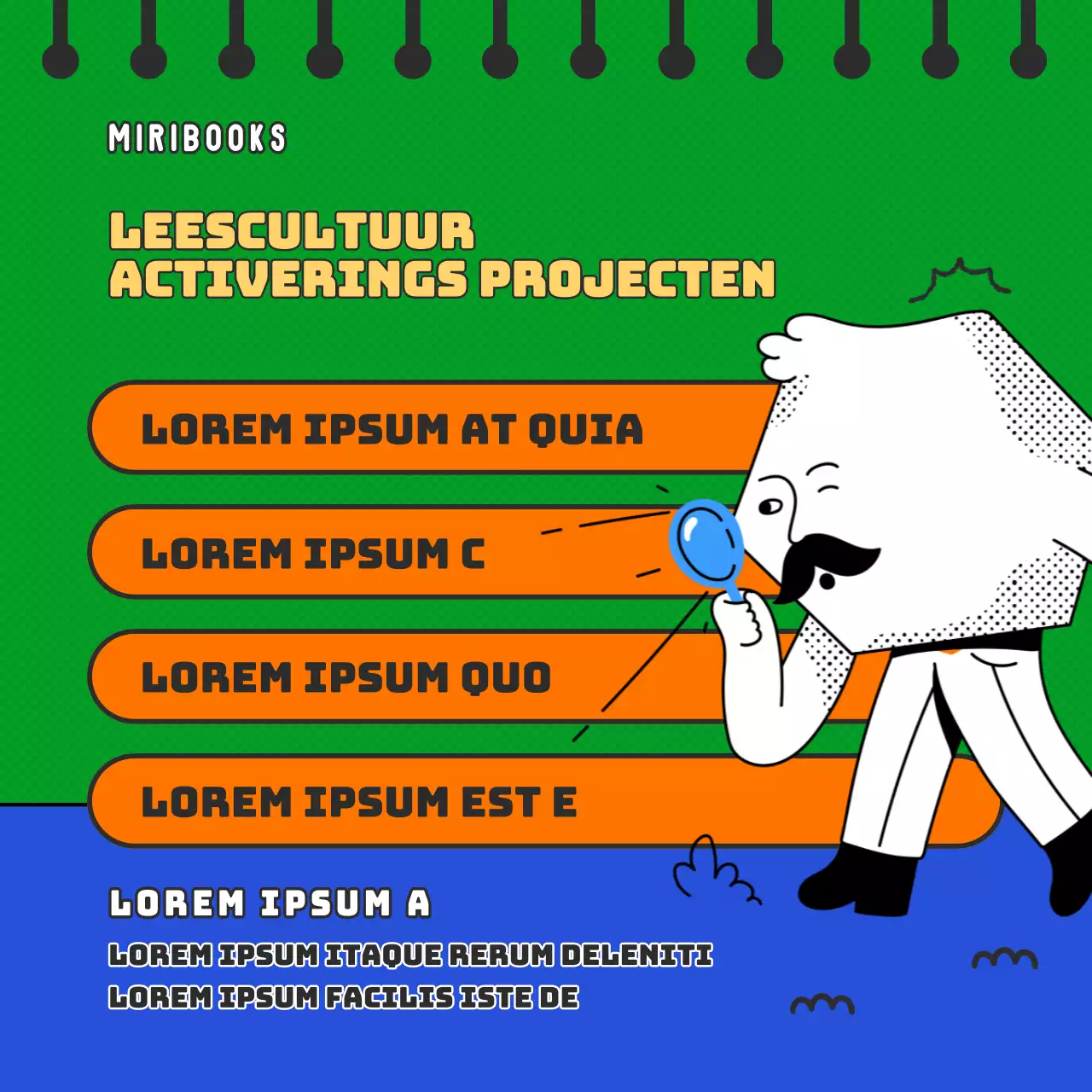 Blauwgroene retro conceptuitgever zoekt medestanders