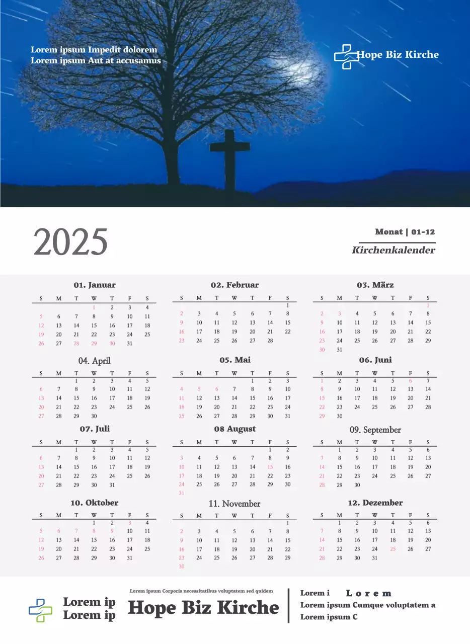 Einfaches Konzept Kirche Wandkalender in schwarz und weiß mit emotionalen religiösen Fotos