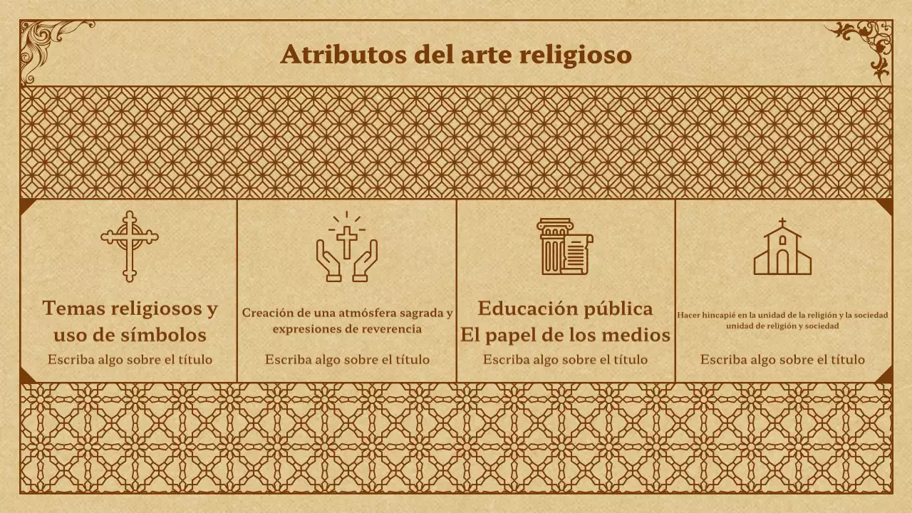 Arte medieval en presentación beige y marrón