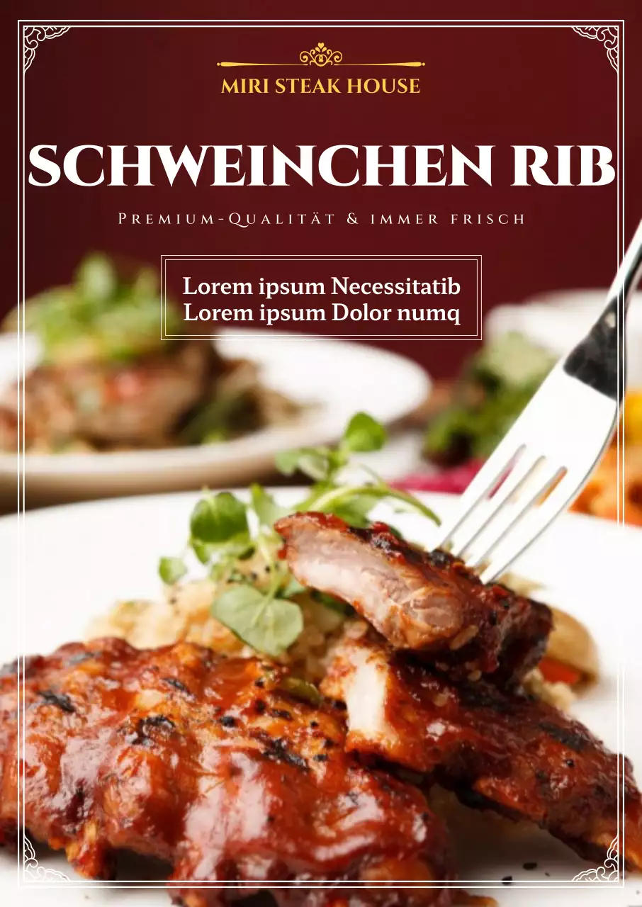 Menü per Formular, gestaltet mit einem stilvollen Rahmen und Layout mit einem Foto einer Grillparty