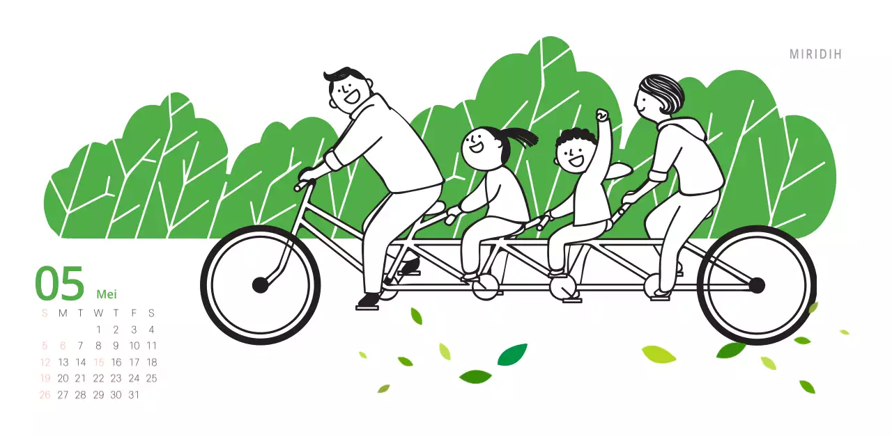 Schattige geïllustreerde groene bureaukalender met familiethema