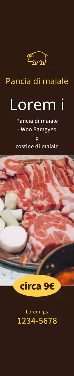 Media promozionale pancia di maiale a volontà su sfondo marrone