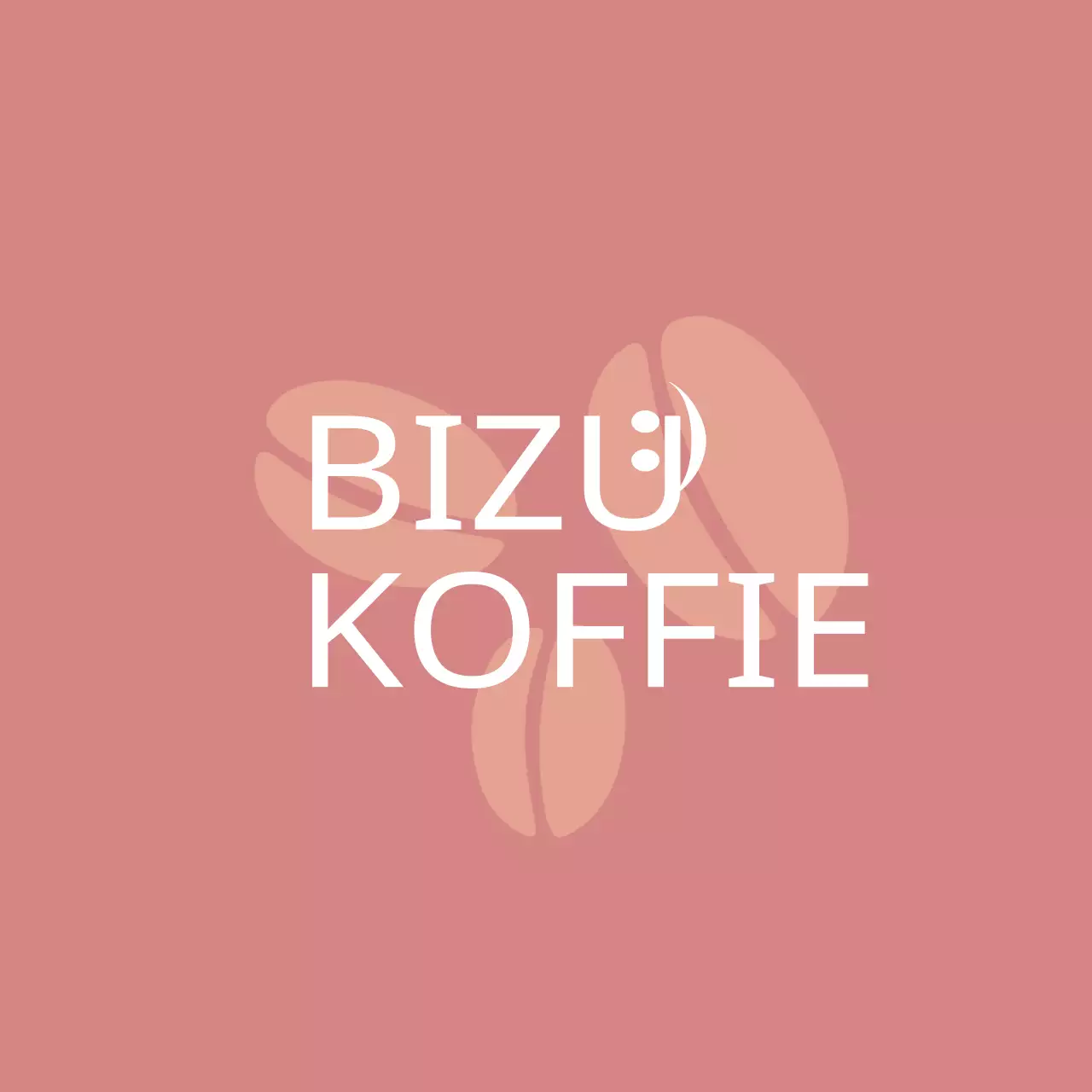 Een klassieke cafépromotie met een witte tekstillustratie van koffiebonen in roodbruin en lichtgeel.