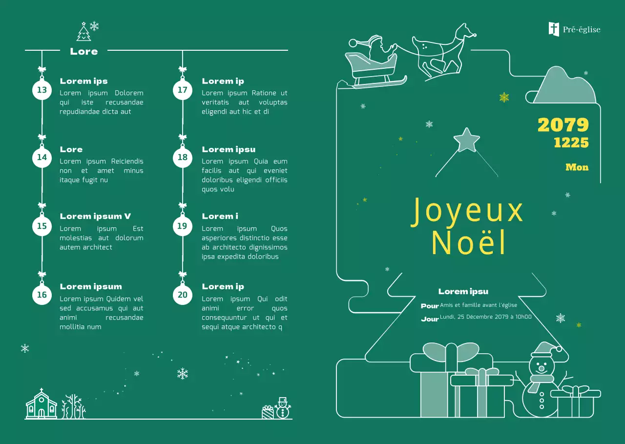 Dépliant de couleur verte pour les événements religieux de Noël