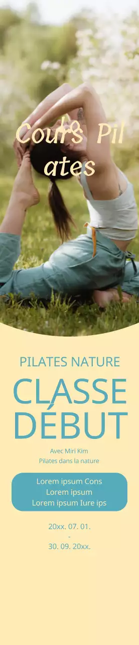 Bannière promouvant un cours de Pilates sur fond jaune