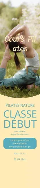 Bannière promouvant un cours de Pilates sur fond jaune