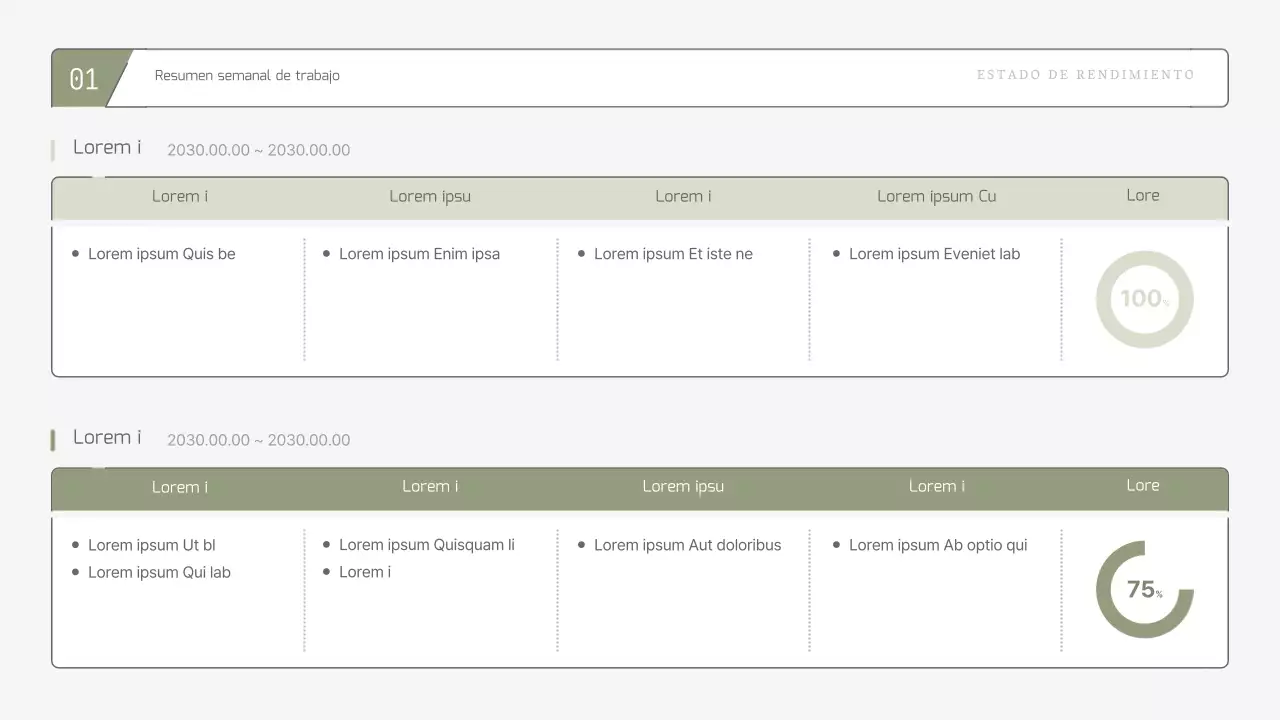 Informe semanal sencillo y ampliable en tonos caqui pastel