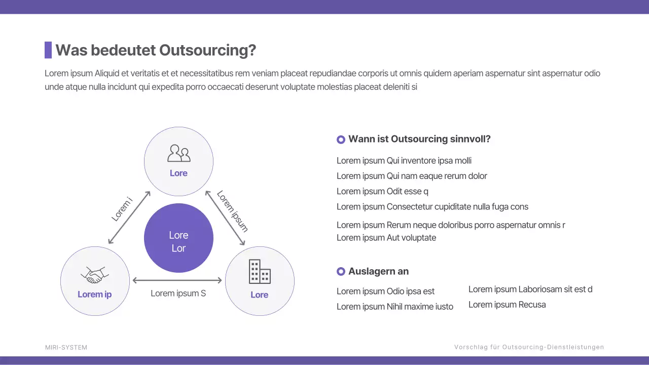 Ausgelagerte Personaldienstleistungen Vorschlag in Lila und Grau Business B2B Headhunting Personalbeschaffung Corporate Contingent Worker Dispatch