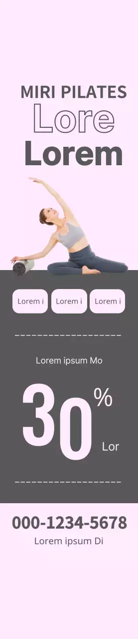 Bannière de l'événement Pilates Open Event avec des carrés gris sur fond rose