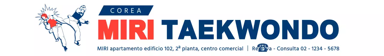 Estilo de combinación de ilustración y texto de taekwondo en rojo y azul marino para fines promocionales e informativos