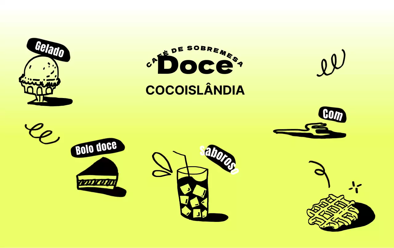 Um bonito café de doces com desenhos pintados à mão e de cor chartreuse