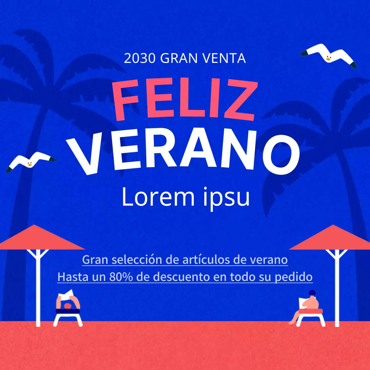 Promueve una bonita venta de verano en azul y rosa