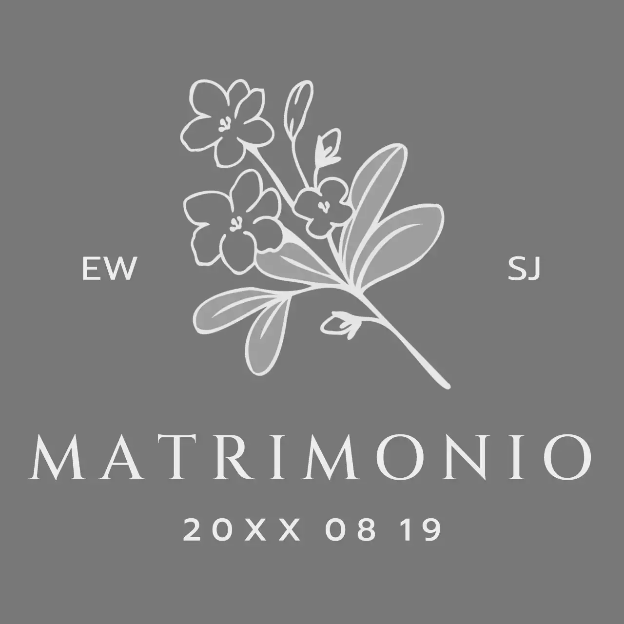 Per una partecipazione di matrimonio con un'illustrazione di fiori e uccelli in grigio scuro