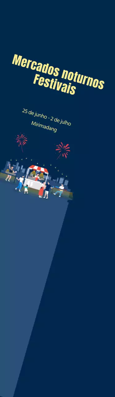 Promoção do festival do mercado noturno em grande escala com fogo de artifício num fundo azul-marinho