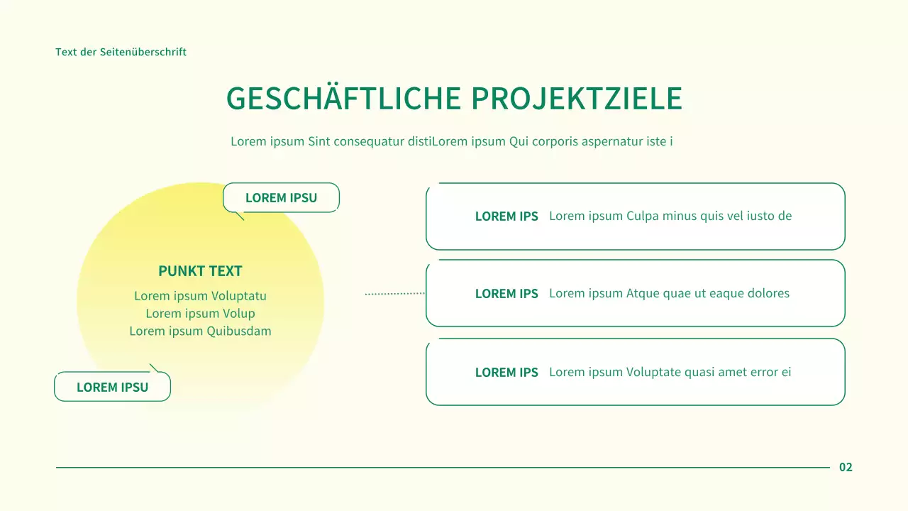 Einfache Geschäftsprojektpräsentation mit grünen Kreispunkten