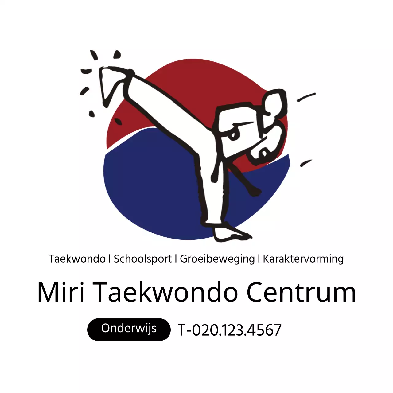 Witte eenvoudige illustratie ter promotie van een taekwondoschool