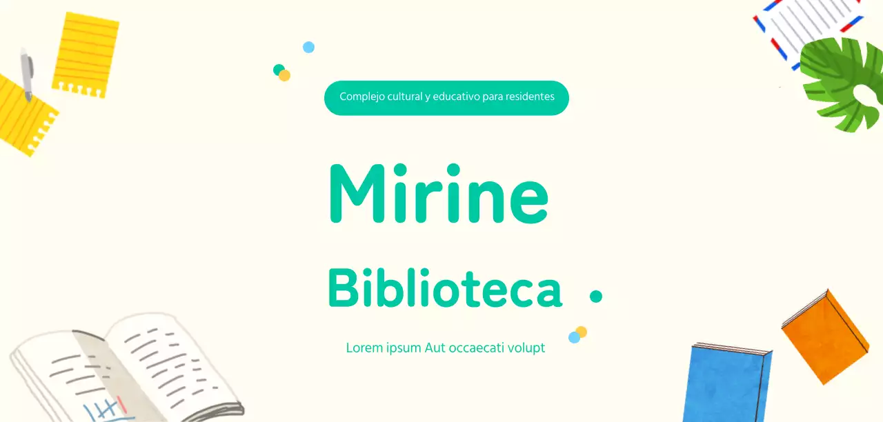 Emotiva ilustración de libro en amarillo y turquesa para la promoción de una biblioteca