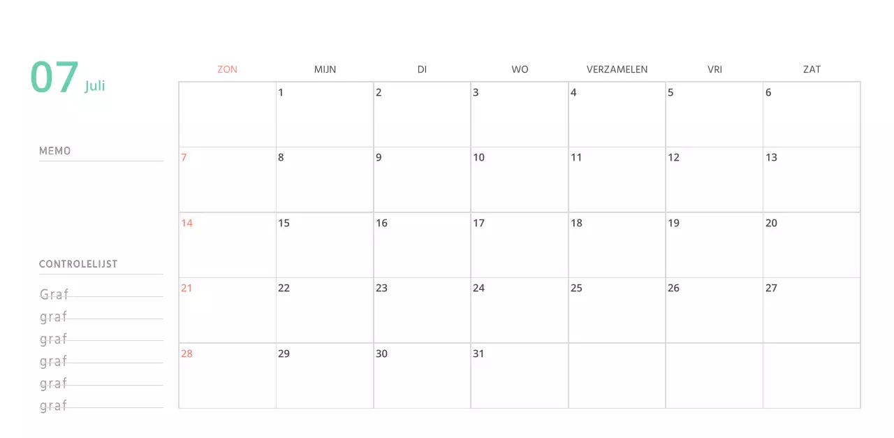 Schattige geïllustreerde groene bureaukalender met familiethema