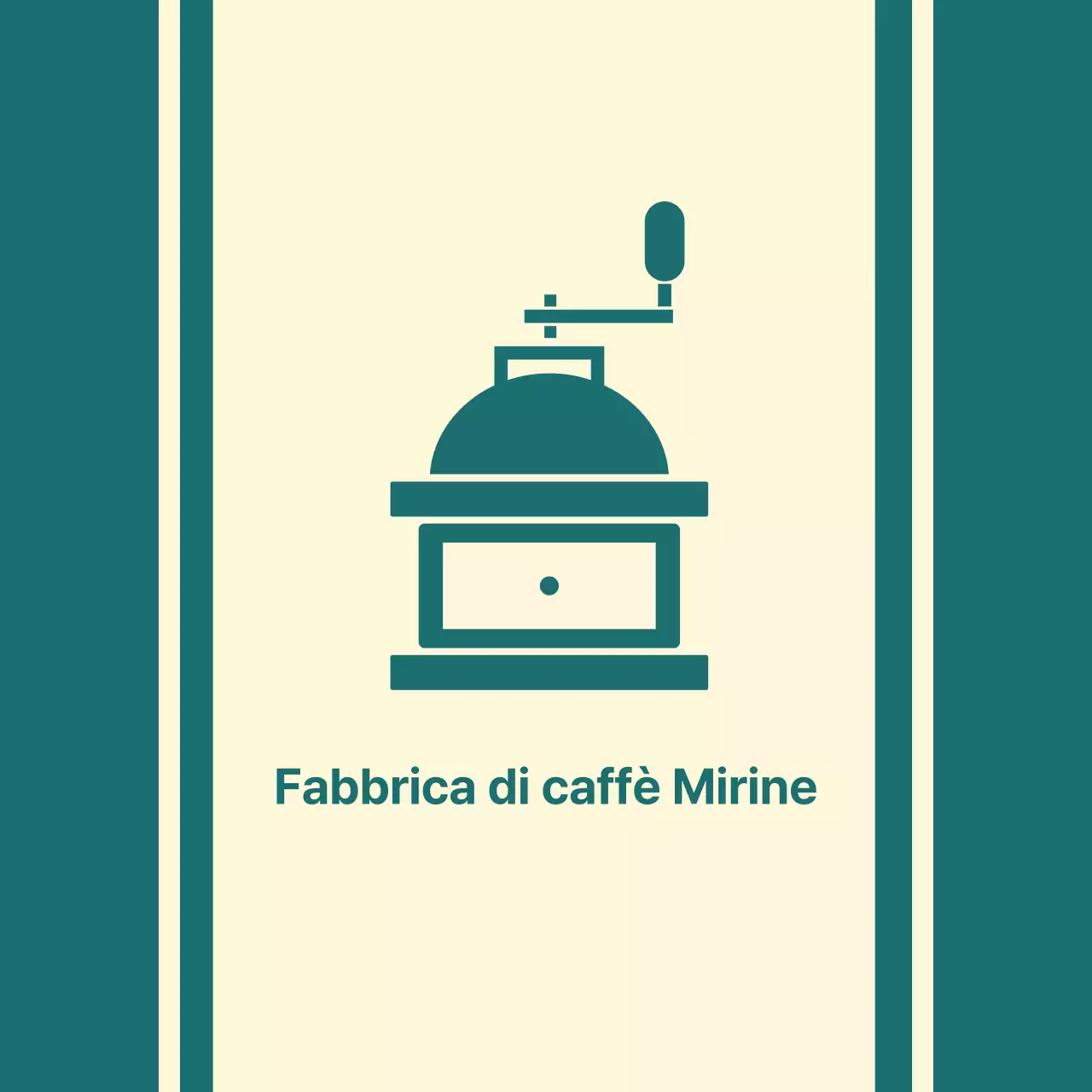 Balsa da caffè con una linea turchese raffigurante un macinino da caffè