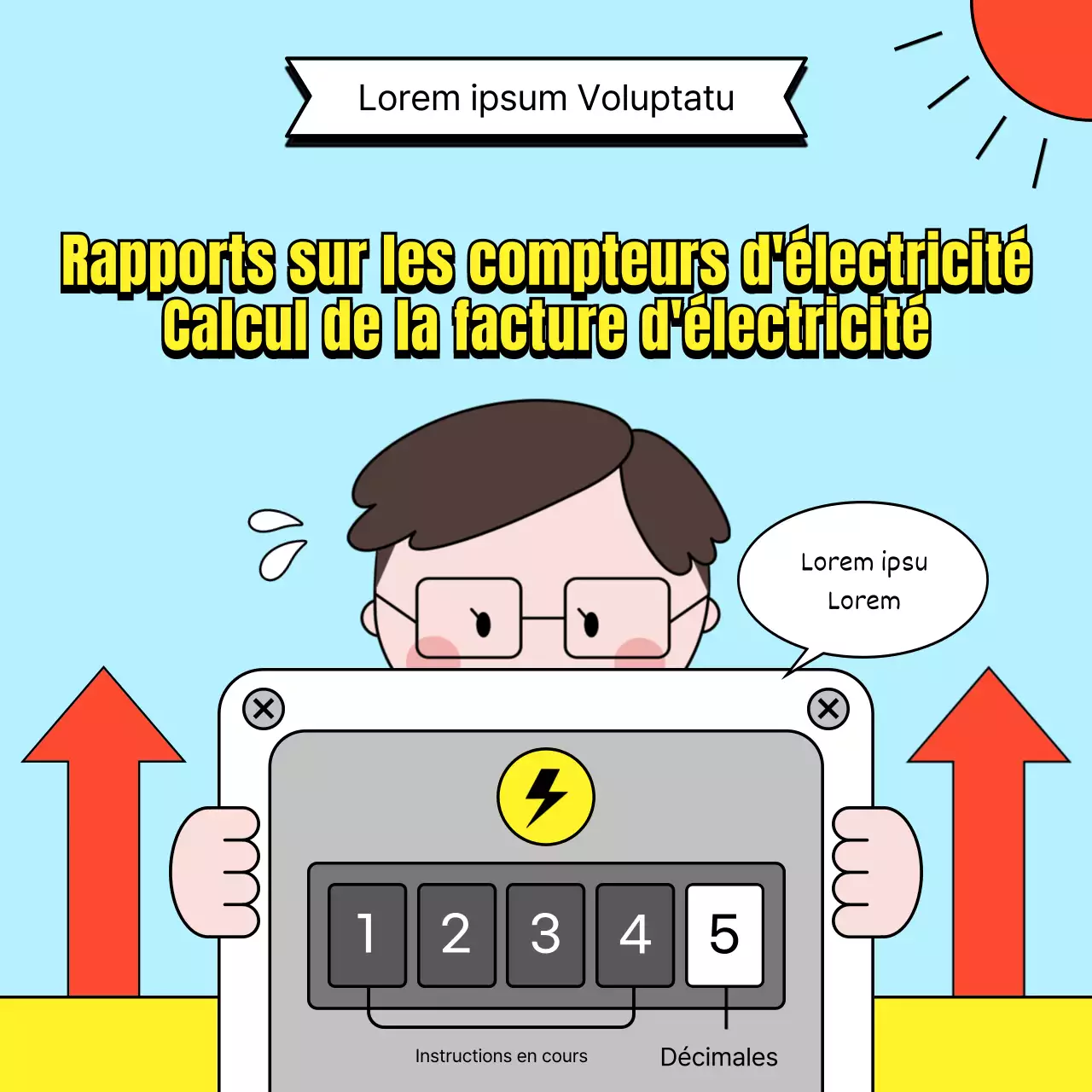 Compteur d'électricité avec de jolies illustrations en bleu clair Conseils pour le calcul de votre facture d'électricité