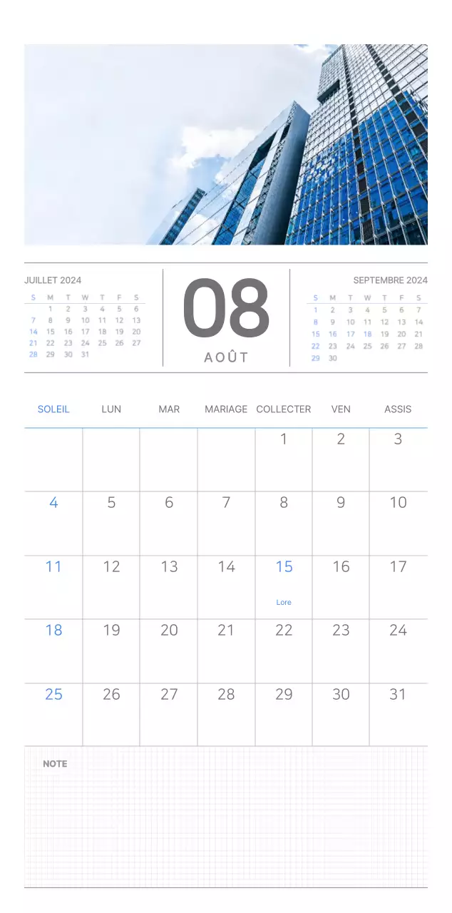 Calendrier mural bleu et blanc avec un concept d'entreprise simple