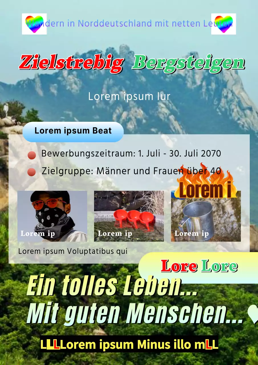 Farbenfrohe, altersgerechte Retro-Bergklubwerbung