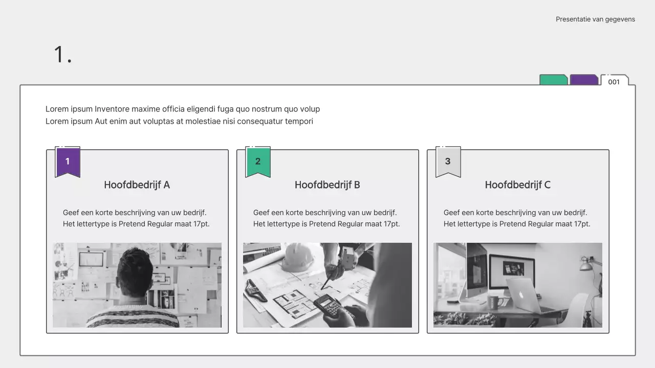 Eenvoudige groene en paarse grafieken en infografische presentatie