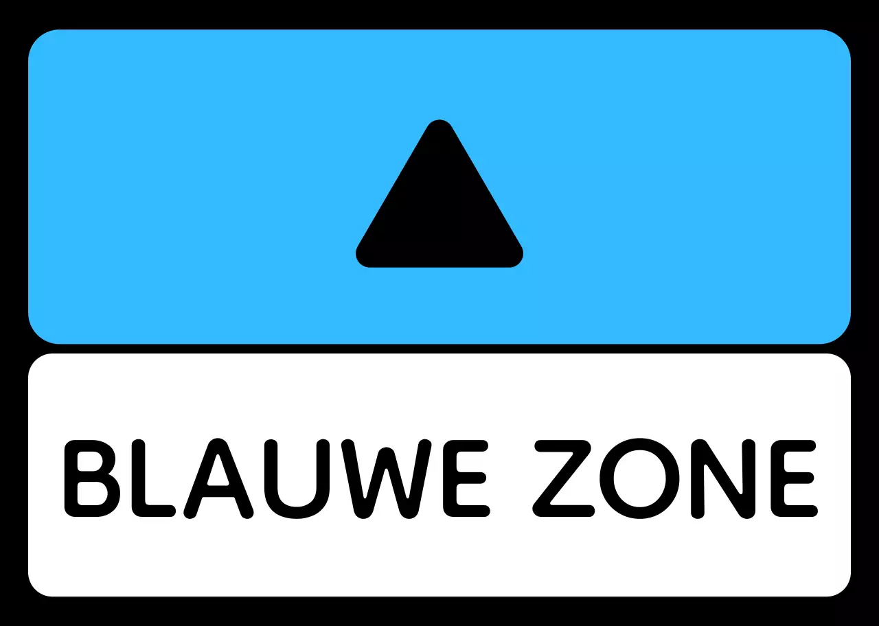 Een eenvoudige zonegids met groene blauwe paarse locatietekst en driehoekige vierkante geometrie