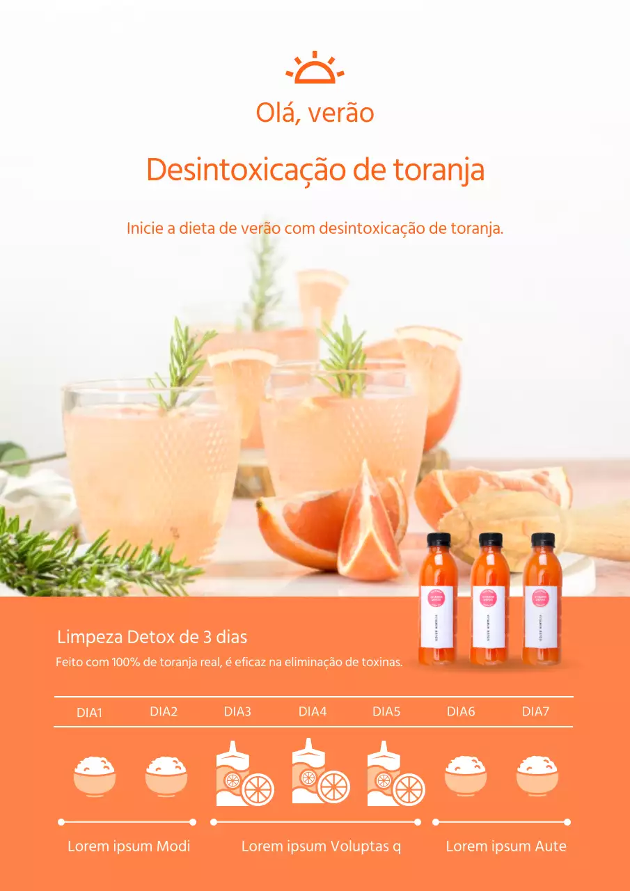Promover a utilização de produtos de desintoxicação de toranja em tons de laranja