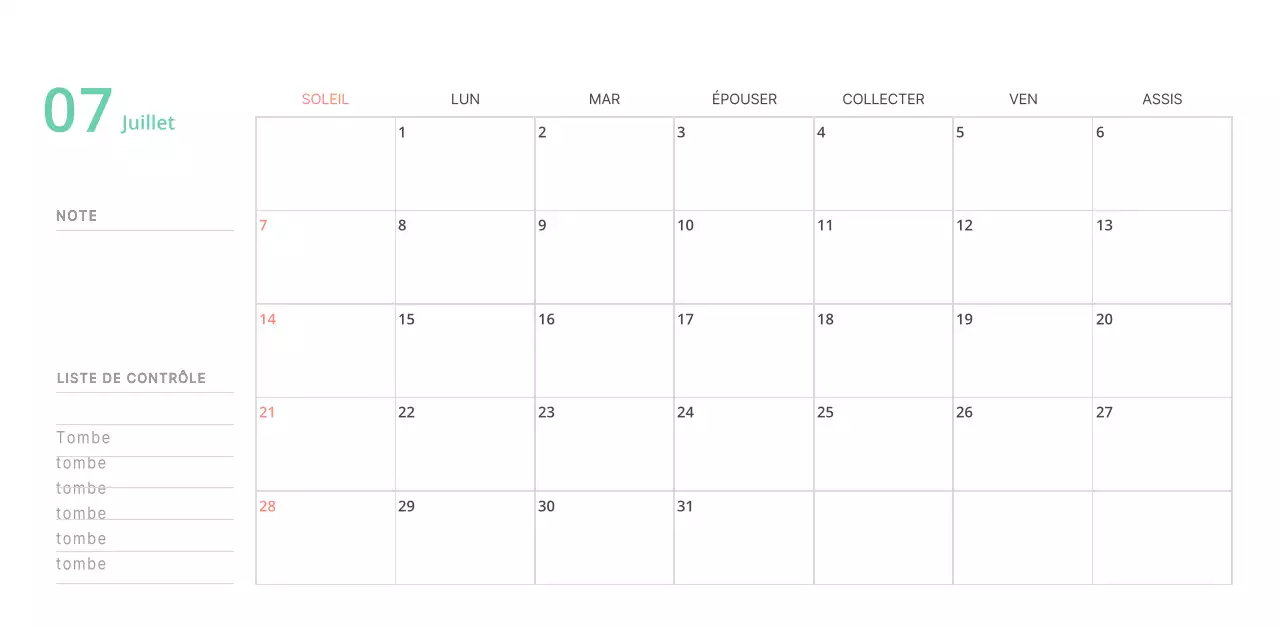 Calendrier de bureau illustré vert sur le thème de la famille