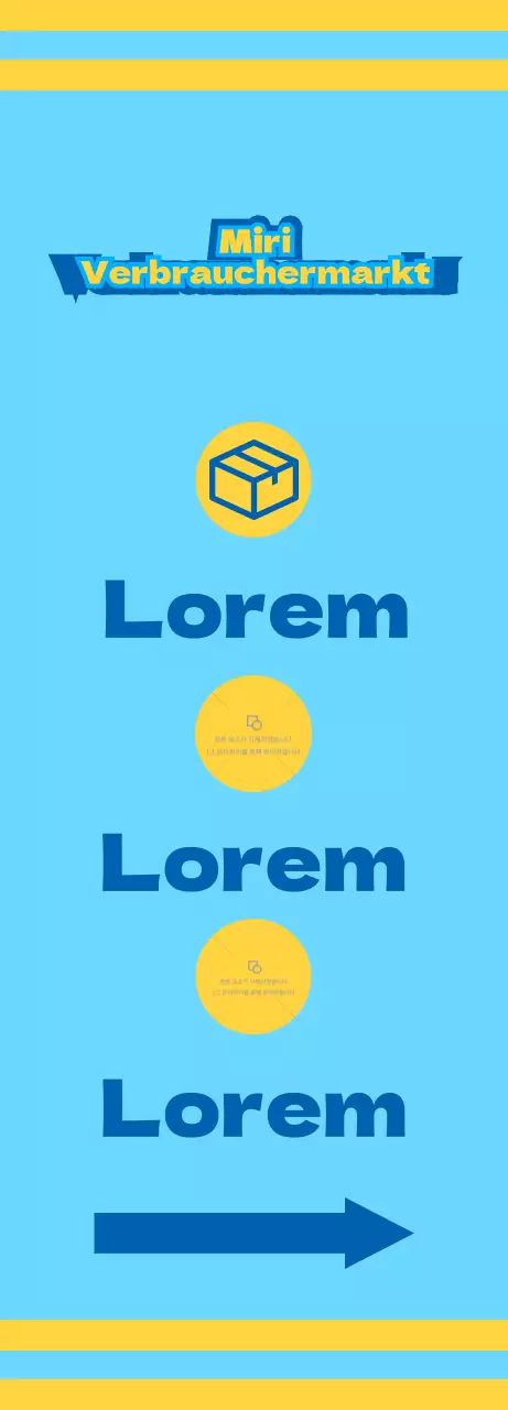 Convenience Store mit blauen und gelben Symbolen, die für verschiedene Dienstleistungen werben